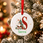 Adorno de cerámica redondo con forma de corazón y la inicial de Papá Noel, con temática navideña personalizada, para decorar el árbol; regalo para fiestas navideñas, ideal para niños, familiares y ami