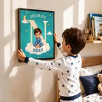 Stampa su tela per bambini personalizzata, in stile libro illustrato, disegno a cartone animato e nome - Regalo di compleanno per bambini e bambine