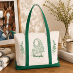 Personalized Multicolor Birth Flower Portrait Photo Canvas Tote Bag with Name  Daily Use Birthday Gift for Women Family