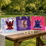 Sac fourre-tout transparent holographique personnalisé, multicolore, à paillettes, avec pierre de naissance et motif de fée, personnalisé au nom de la destinataire – Accessoires de voyage – Cadeau d'a