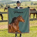Coperta in poliestere con frange personalizzata, con foto di cavallo e nome - Regalo di compleanno o anniversario per amanti di cavalli
