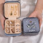 Astuccio da viaggio portatile in velluto personalizzato in stile retrò con fiore del mese di nascita e nome, regalo per matrimoni, feste nuziali e compleanni per donne