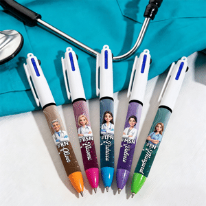 Stylo à bille personnalisé avec photo et texte - Style de personnage de dessin animé - Cadeau anniversaire pour personnel en médicine
