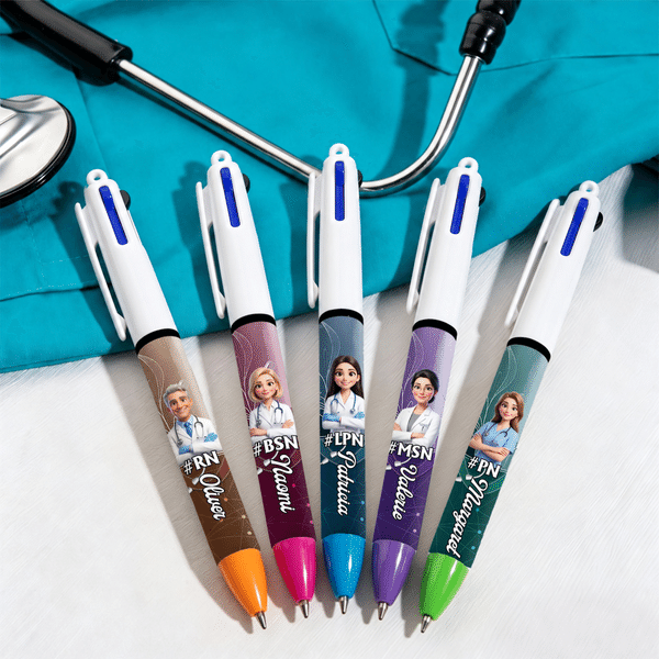 Personalized Cartoon Medical Staff Photo Retractable Metal 3-In-1 Ballpoint Pen with Title and Name Daily Use Birthday Gift for Medical Staff