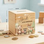 Tirelire en bois personnalisée avec nom - Animaux de la forêt - Cadeau d'anniversaire  pour enfants