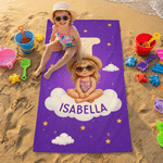 Personalised Picture Book Style Cartoon Character Photo Oversized Quick Dry Beach Towel with Name Beach Party Birthday Gift for Kids
