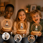 Lámpara nocturna LED acrílica con foto de un personaje de dibujos animados y efecto 3D personalizada, con nombre y base de madera; regalo decorativo para la habitación de los niños