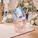 Personalized Birth Flower 3D Heart Ornament Glass Mug with Name and Title Wedding Bridal Shower Gift for Bride Bridesmaid