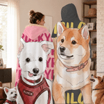 Gepersonaliseerde zachte deken met capuchon en aquarelafbeelding van een huisdier, met naam – verjaardags- en kerstcadeau voor familie en vrienden