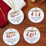 Personalized Our First Christmas As A Family of Stocking Ornament with 2-6 Names & Pet Paw Prints First Christmas Gift for New Parent Baby