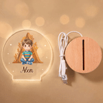 Lámpara nocturna LED acrílica con foto de un personaje de dibujos animados y efecto 3D personalizada, con nombre y base de madera; regalo decorativo para la habitación de los niños