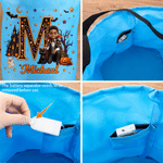 Borsa con luce LED personalizzata con immagine artistica in stile 3D raffigurante una strega e un vampiro in versione cartone animato, con nome e iniziali: regalo di Halloween “dolcetto o scherzetto” 