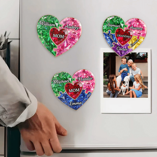 Personalised 3D-Effect Artwork 1-10 Children's Name Puzzles Piece Acrylic Fridge Magnet with Title Anniversary Birthday Gift for Mother Gran