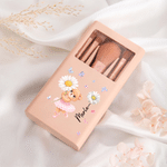 Personalised Ballet Bear Birth Flower 5 Pcs Makeup Brushes Box Set with Name and Mirror Dance Competition Birthday Gift for Women Ballet Lovers