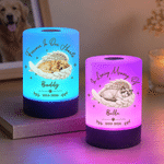 Veilleuse personnalisée à commande tactile et intensité réglable, avec photo de votre animal de compagnie, des ailes peintes à l'aquarelle, son nom, un titre et la date : cadeau de condoléances en sou