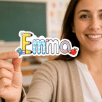 Personalised Cartoon School‑Theme Name Stickers with Name Daily Use Back to School Birthday Gift for Teachers Kids