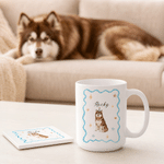 Taza de café de cerámica personalizada con foto de una mascota adorable, de 11 oz o 15 oz, con nombre y posavasos; regalo de cumpleaños o para una fiesta de mascotas, ideal para amigos amantes de las 