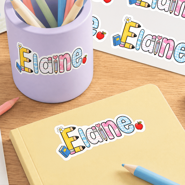 Personalised Cartoon School‑Theme Name Stickers with Name Daily Use Back to School Birthday Gift for Teachers Kids