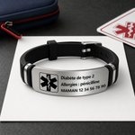 Bracelet d'alerte médicale personnalisé avec plaque d'identification - Réglable et idéal pour les voyages - Cadeau médical pour les patients