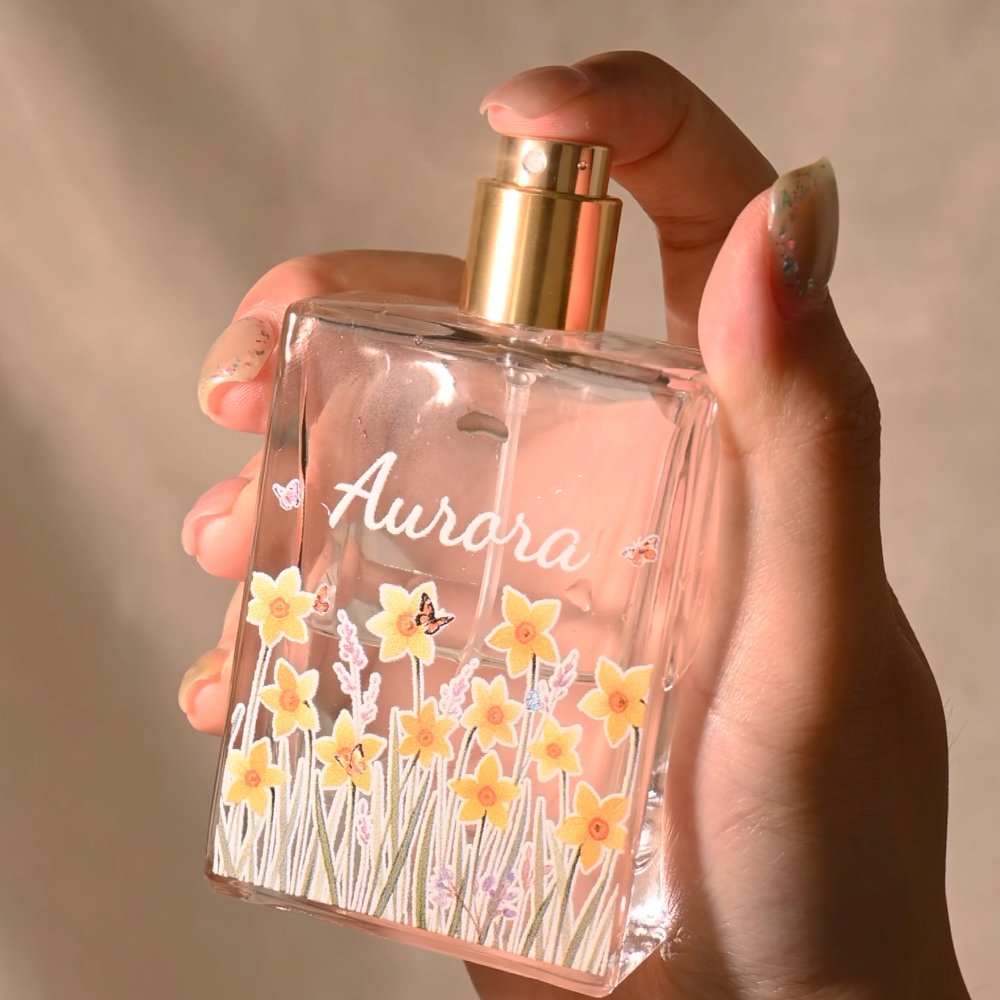 Personalised Birth Flower Glass Refillable Perfume Bottle with Name Daily Use Travel Atomizer Birthday Gift for Women Girls Friends 4