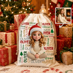 Personalised 3D-Style Artwork Cartoon Kid Photo Large Capacity Santa Claus Gift Bag with Name Christmas Gift for Kids Friends