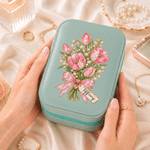 Personalized Birth Flower PU Leather Jewelry Box with Name and LED Three‑Color Mirror Bridal Shower Birthday Gift for Brides Bridesmaids