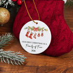 Personalized Our First Christmas As A Family of Stocking Ornament with 2-6 Names & Pet Paw Prints First Christmas Gift for New Parent Baby