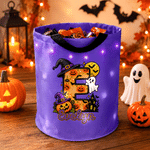 Personalised Witch Hat Bat Ghost Pumpkin Style Reusable LED Light Bag with Name and Initial Halloween Trick or Treat Gift for Kids