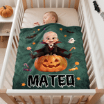 Manta suave con diseño personalizado con efecto 3D: simpático personaje de bruja vampiro, con foto y nombre. Decoración para el hogar. Regalo para fiestas de Halloween para niños y niñas.
