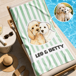 Telo da mare oversize personalizzato con foto del proprio animale domestico, a righe, morbido e ad asciugatura rapida, con nome: indispensabile per le vacanze estive e le feste in spiaggia, regalo di 