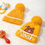 Personalised Cute Fantasy Unicorn Dinosaur Warm Soft Knit Pom Pom Beanie with Name Winter Birthday Gift for Kids