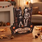 Personalised Rocking Chair Skeleton Couple Love Never Dies Wooden Figurine with Name and Text Halloween Wedding Anniversary Gift for Couple