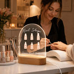 Personalized Nail Shape Type Design Acrylic LED Night Light with Shop Name and Wooden Base Table Decor Nail Salon Opening Gift for Nail Artist