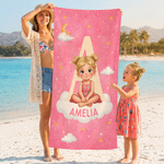Personalised Picture Book Style Cartoon Character Photo Oversized Quick Dry Beach Towel with Name Beach Party Birthday Gift for Kids