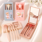 Personalised Ballet Bear Birth Flower 5 Pcs Makeup Brushes Box Set with Name and Mirror Dance Competition Birthday Gift for Women Ballet Lovers