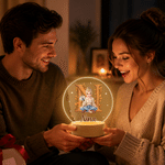 Lámpara nocturna LED acrílica con foto de un personaje de dibujos animados y efecto 3D personalizada, con nombre y base de madera; regalo decorativo para la habitación de los niños