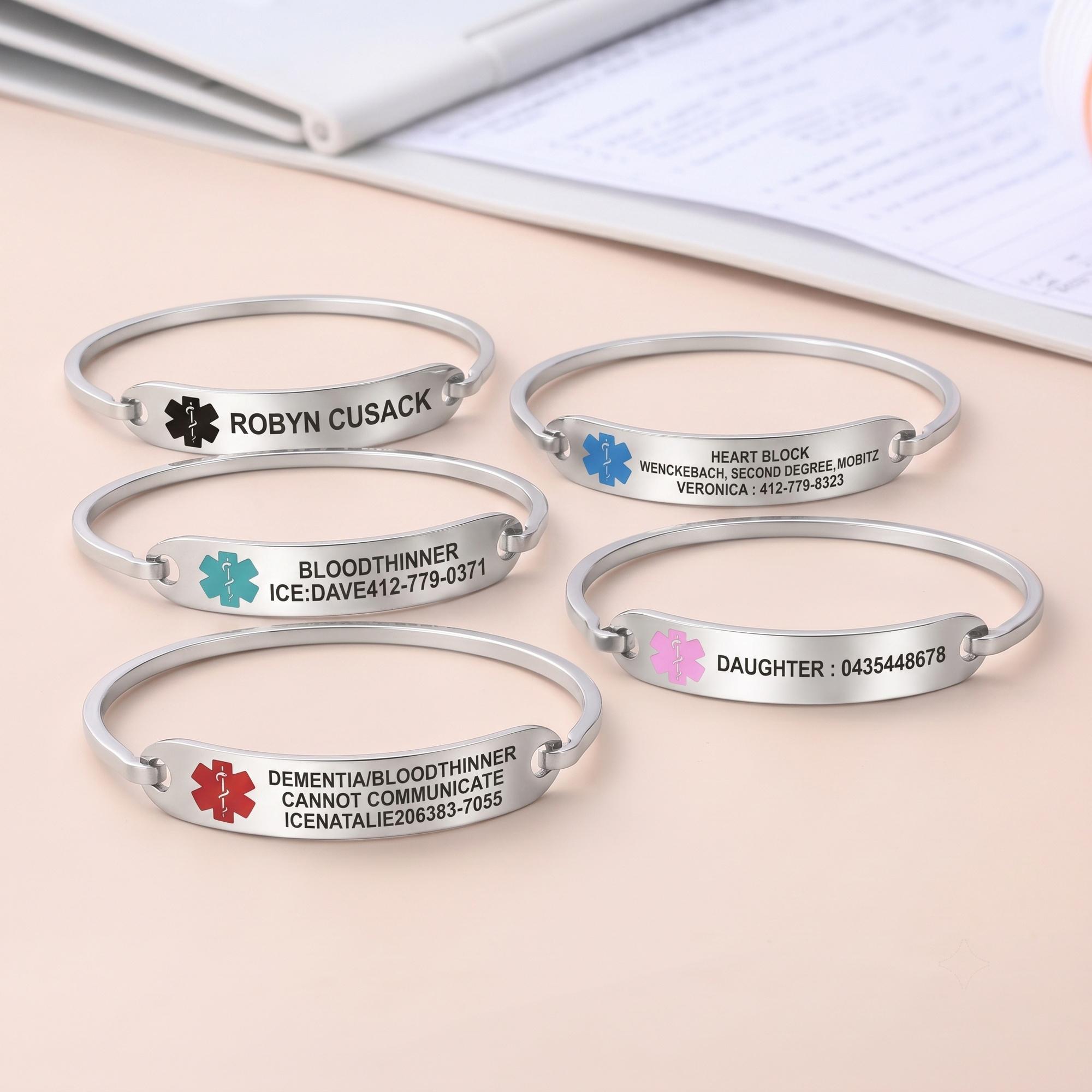 Personalisiertes „Star of Life“-Armband als medizinischer Notfallausweis mit eingravierten Botschaften – für den täglichen Gebrauch, als Geburtstagsgeschenk für die Familie, bei Diabetes, Allergien un