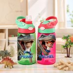 Botella de agua personalizada de 475 ml con nombre y foto y diseño de dinosaurio regalo de cumpleaños y vuelta al cole para niños y niñas