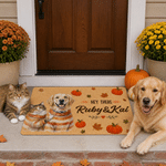 Personalized Autumn Hey There Maple Leaf Pumpkin Pet Photo Non-Slip Doormat with Name  Thanksgiving Birthday Gift for Pet Owner Lover