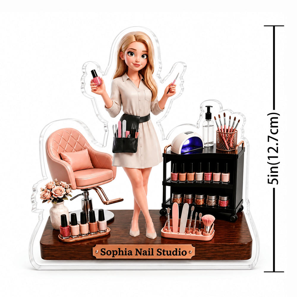Personalised 3D-Effect Artwork Photo Cartoon Character Acrylic Plaque with Text Nail Studio Birthday Gift for Friends Nail Artists Technicians 9