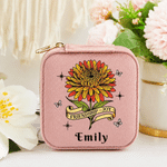 Astuccio da viaggio portatile in velluto personalizzato in stile retrò con fiore del mese di nascita e nome, regalo per matrimoni, feste nuziali e compleanni per donne