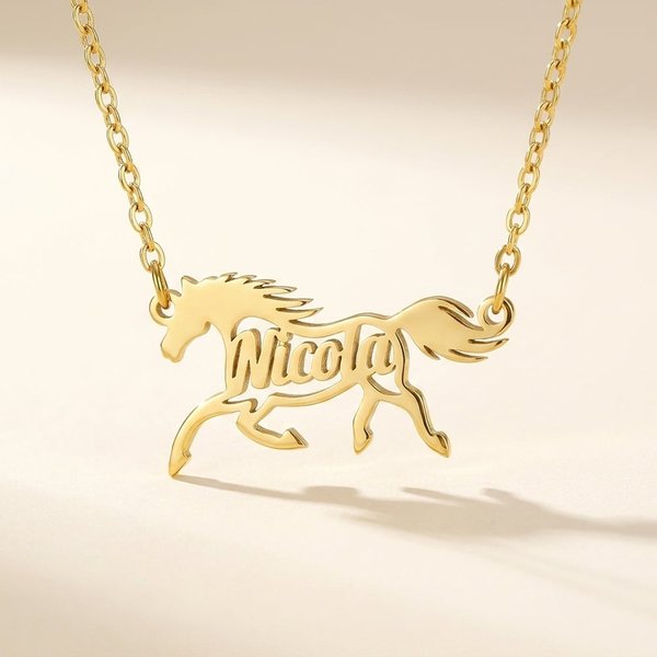 Gepersonaliseerde ketting met naam en paard | Sterlingzilveren sieraad verjaardagscadeau en kerstcadeau voor vrouwelijke paardenliefhebbers