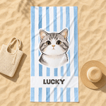Telo da mare oversize personalizzato con foto del proprio animale domestico, a righe, morbido e ad asciugatura rapida, con nome: indispensabile per le vacanze estive e le feste in spiaggia, regalo di 