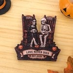 Personalised Rocking Chair Skeleton Couple Love Never Dies Wooden Figurine with Name and Text Halloween Wedding Anniversary Gift for Couple