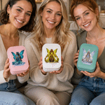 Personalized Birthstone Fairy PU Leather Jewelry Box with Name and LED Three-Color Adjustable Makeup Mirror Birthday Gift for Women Girls