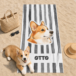 Telo da mare oversize personalizzato con foto del proprio animale domestico, a righe, morbido e ad asciugatura rapida, con nome: indispensabile per le vacanze estive e le feste in spiaggia, regalo di 