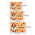 Personalized Autumn Hey There Maple Leaf Pumpkin Pet Photo Non-Slip Doormat with Name  Thanksgiving Birthday Gift for Pet Owner Lover