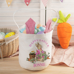 Personalised Classic Peter Rabbit Happy Easter Ears Bucket Bag Egg Hunt Basket with Name Easter Birthday Party Favors Gift for Kids