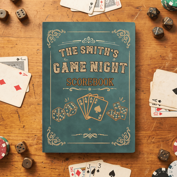 Personalised Vintage Playing Cards Game Night A5 Suede Leather Notebook Scorebook with 100 Lined Pages Party Birthday Gift for Friends Family