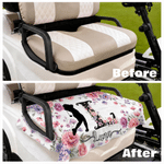 Personalised Floral Initial and Silhouette Pattern Soft Golf Cart Seat Cover with Name Golf Field Club Birthday Gift for Golfers Women